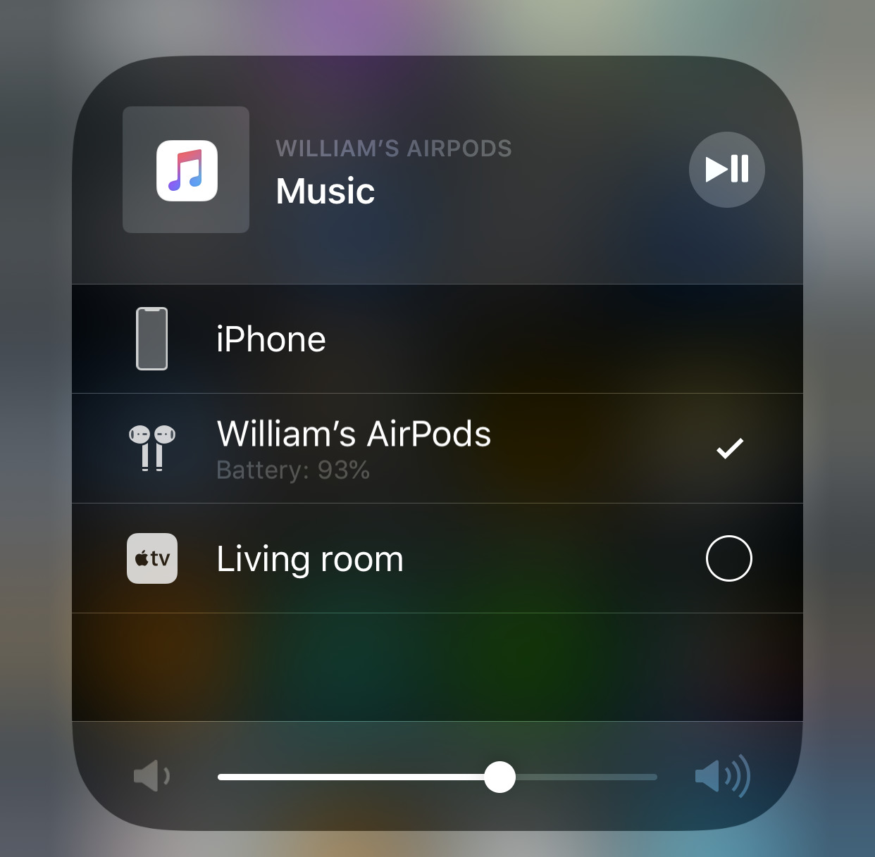 Chose AirPods from your list of available audio outputs