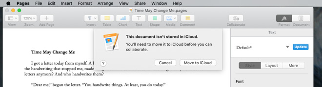 Error when trying to share a document that isn't already in iCloud Drive