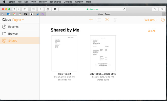 How shared documents look on iCloud.com