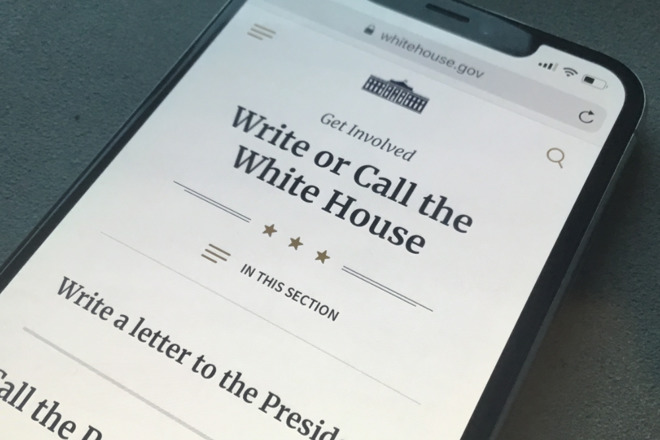 Detail from the official White House website shown on an iPhone