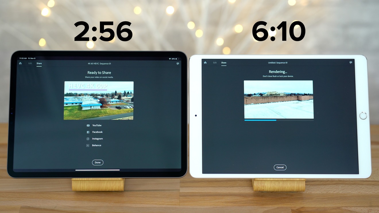 2018 11-inch iPad Pro vs 10.5-imcj iPad Pro Adobe Rush HEVC export test
