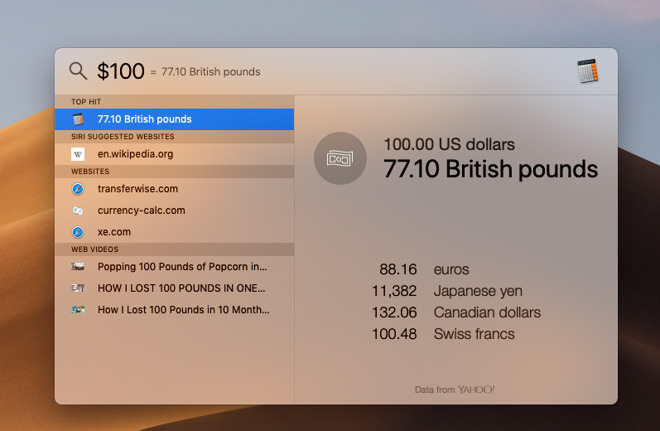 Have Spotlight do currency conversions for you
