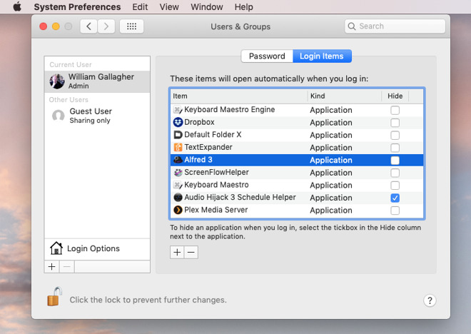 Login Items in Mac System Preferences