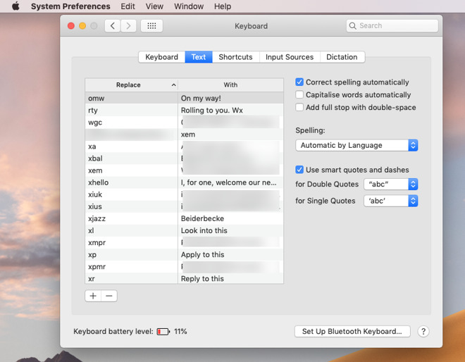 Mac System Preferences includes basic text expansion