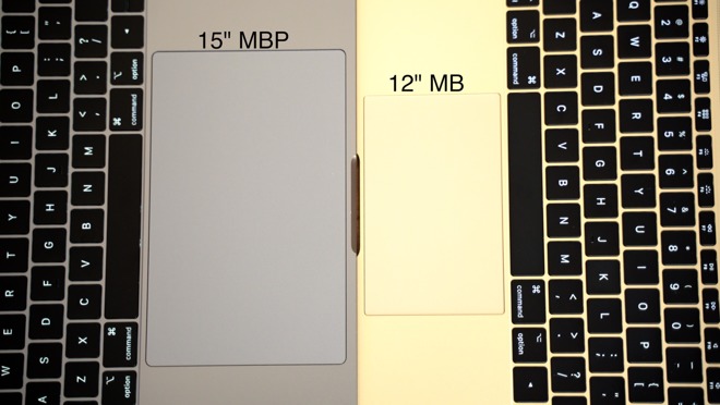 Comparing the trackpads between the 15-inch MacBook Pro and the 12-inch Retina MacBook