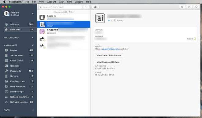 Usernames, passwords and credit card details stored in 1Password