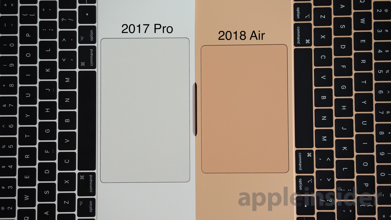 Comparing the trackpad sizes of the 2017 MacBook Pro and the 2018 MacBook Air