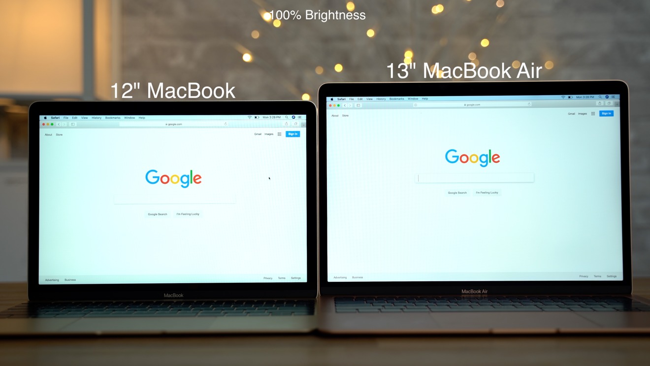 A brightness comparison of the 12-inch MacBook and the 13-inch MacBook Air