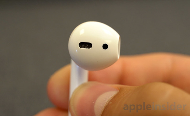 Detail of the ear-facing part of Apple's AirPods