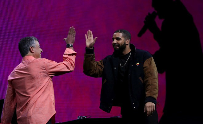 Drake (right) at an Apple event