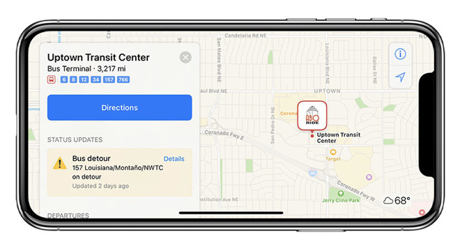 Apple Maps Transit on an iPhone X