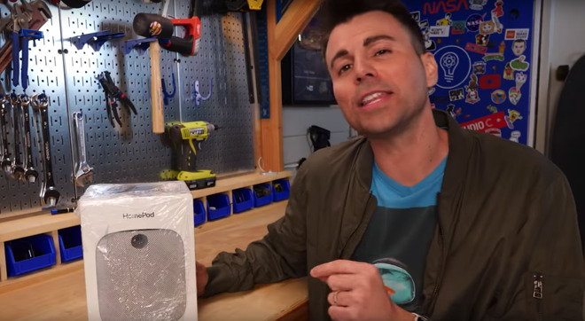 YouTuber Mark Rober with the HomePod glitter bomb trap
