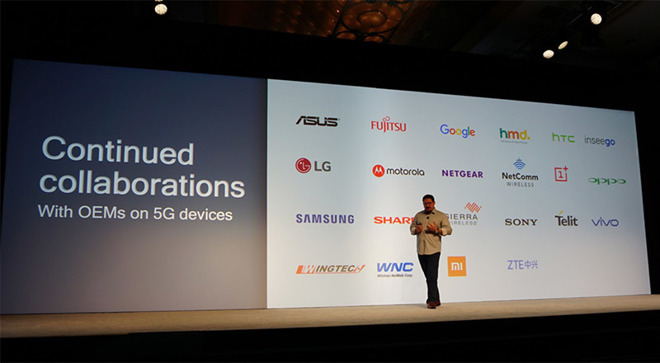 Qualcomm President Cristiano Amon discusses 5G at the Snapdragon Technology Summit. | Source: CNET's Shara Tibken via Twitter