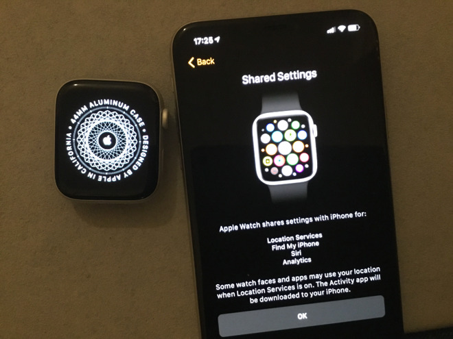 Apple Watch setup's Shared Settings information screen