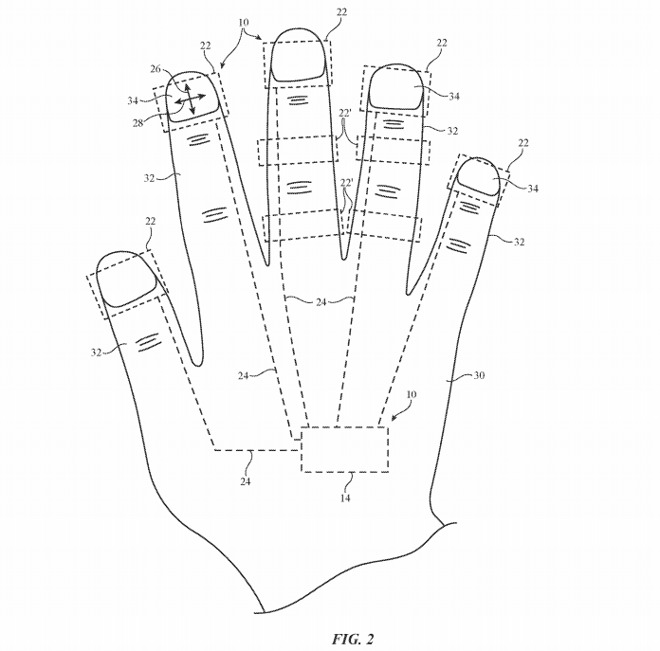 An Apple patent image showing potential mounting points for finger sensor units