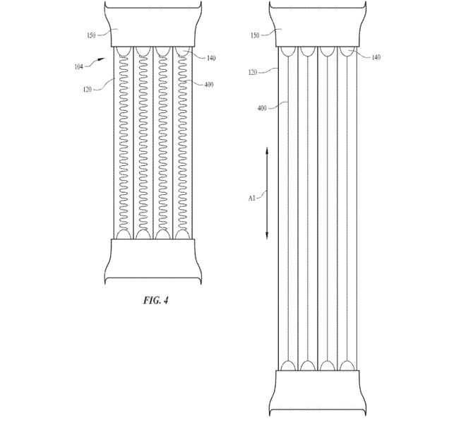 An illustration of the helically coiled light fiber within an extendable light tube in the watch band.