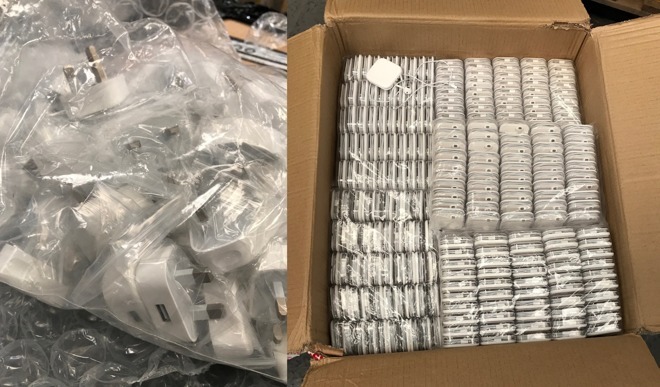 Imitation Apple accessories seized by police in the UK in 2017