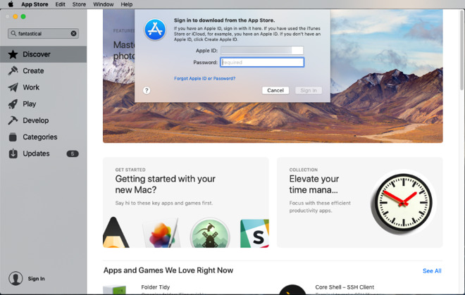 Signing in to the Mac App Store on macOS Mojave