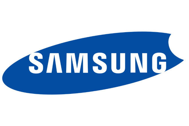 Samsung logo with an Apple-style bite taken out of it