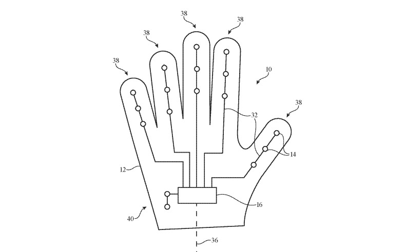 Potential force-sensing component positions in a glove, according to an Apple patent