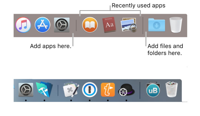 Top: Apple's documentation about three recently used apps. Bottom: our Dock apparently showing four.