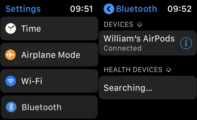 Choosing Bluetooth settings on your Apple Watch