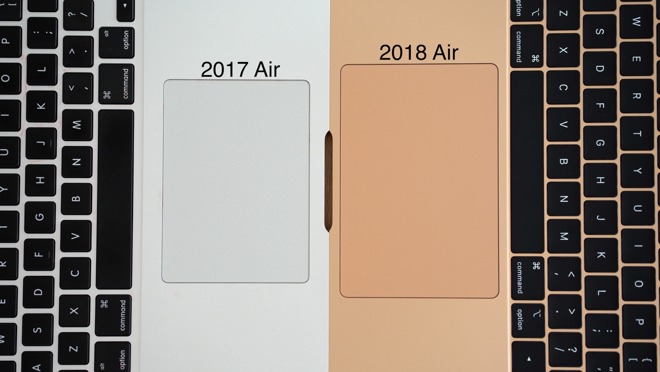 The larger trackpad of the new MacBook Air against an older model