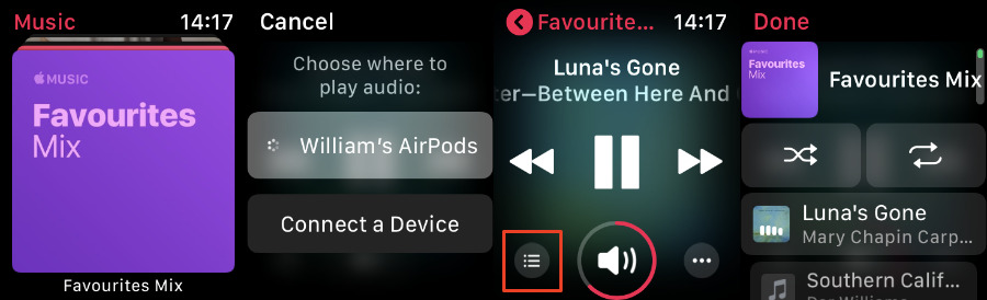 Selecting music on Apple Watch by tapping instead of asking Siri