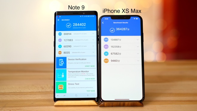 Antutu tests for the iPhone XS Max and Galaxy Note 9