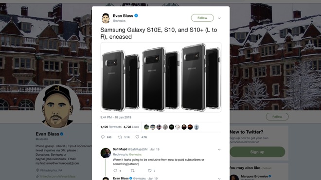 A leaked image of supposed Samsung S10 devices