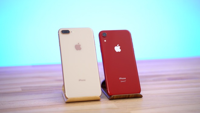 The iPhone 8 Plus (left) and the iPhone XR (right)