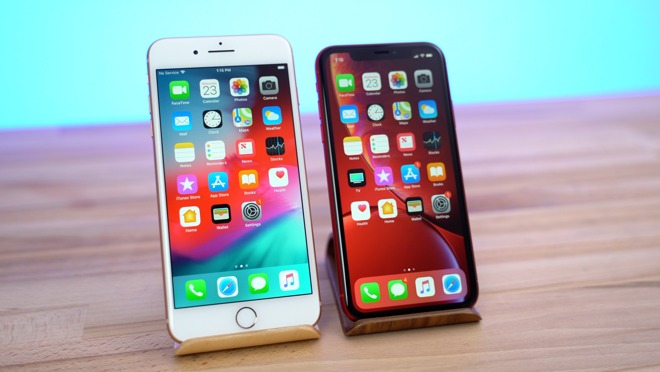 The iPhone 8 Plus (left) and the iPhone XR (right)