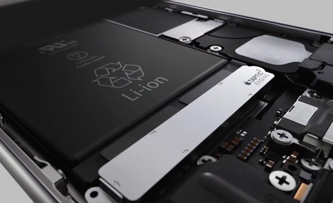 The battery and internals of an iPhone 6s