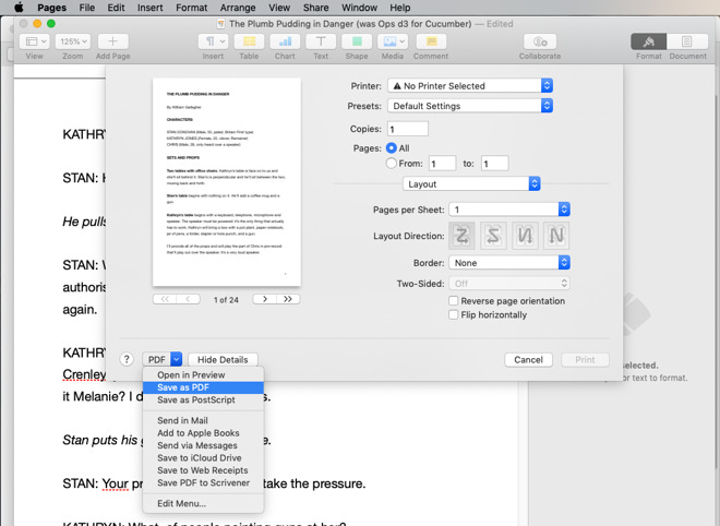 It's easy to miss but every Print dialog has a PDF dropdown menu