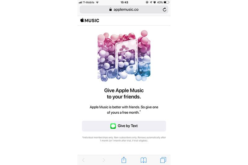 Apple Music promo lets subscribers give one month of free service to a