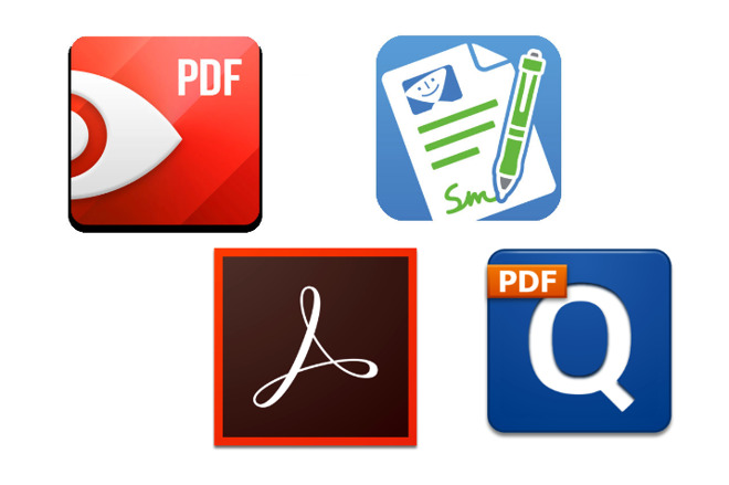 Top left: PDF Expert. Top Right: PDFpen. Bottom left: Acrobat. Bottom right: PDF Studio Pro