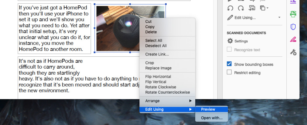Acrobat le permite enviar una imagen directamente a Vista previa u otra aplicación de gráficos