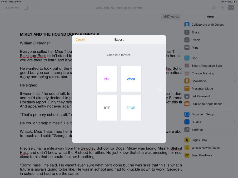 From apps such as Apple's own Pages, you can quickly export to PDF
