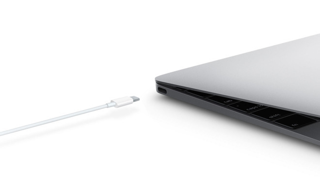 A USB Type-C cable is used to connect to MacBooks.