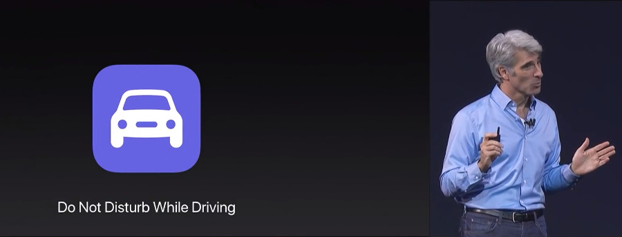Craig Federighi introduces Do Not Disturb While Driving as part of the iOS 11 launch at WWDC 2017