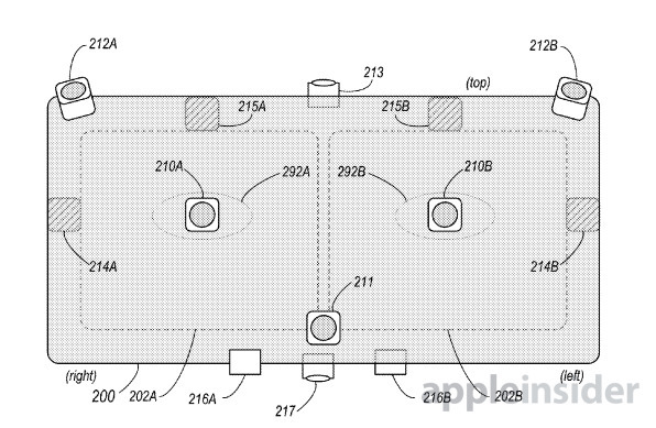 A patent image showing where many sensors could be located for monitoring inside and outside the headset