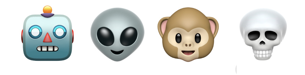 The four exploding heads in the invitations are stylized versions of these Animoji