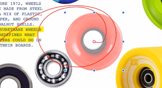 You can draw a path to specify how an object should move -- and then also choose to have it grow