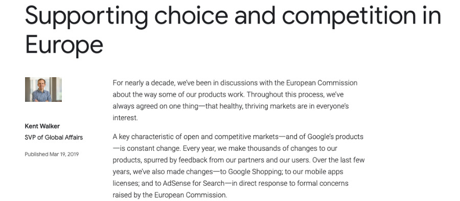 Extract from Google's latest blog about working with the European Commission