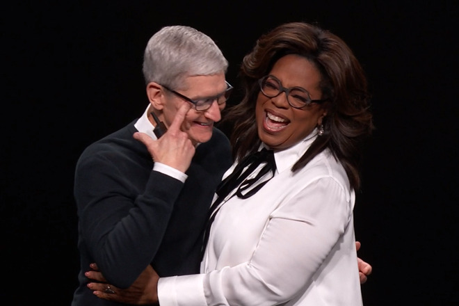 Tim Cook and Oprah Winfrey at the March 25 event