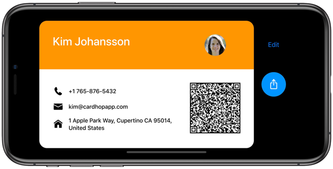 Cardhop creates a business card for sharing with reduced information from your personal contact card