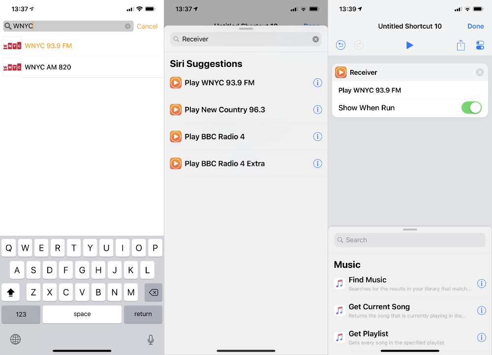 Receiver Radio makes it easy to create any number of Siri Shortcuts to play radio stations