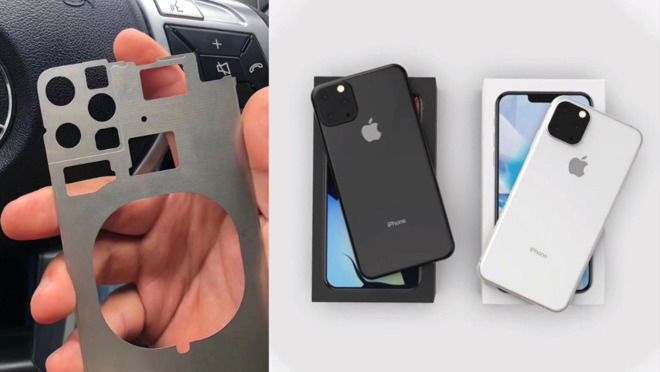 Left: the purported rear chassis. Right: mockups of how iPhones with this chassis could look.