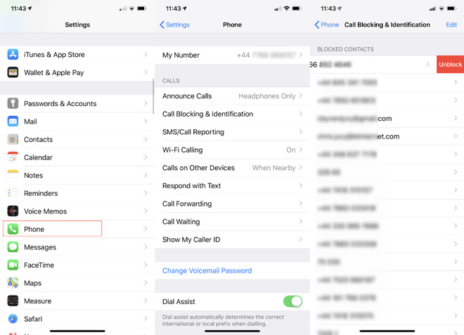 You can review your list of blocked contacts in one place in Settings.