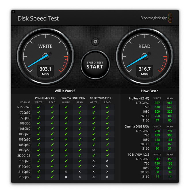 Blackmagicdesign's Disk Speed Test tool